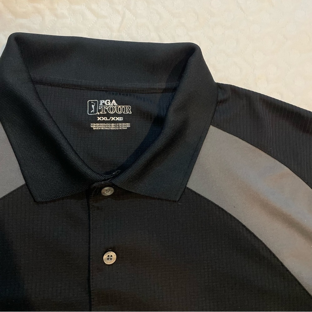 PGA Tour Polo Shirt Mens XXL 2X Black Gray Short Sleeve Golf Spring Summer Big